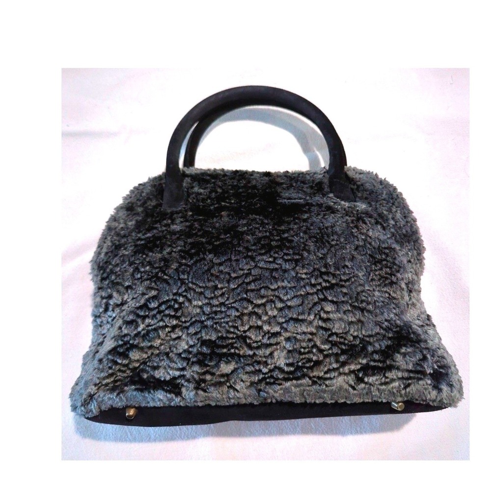 Vintage Faux Fur Handbag Saks Paris La Maison Fausse Fourrure Leather Trim